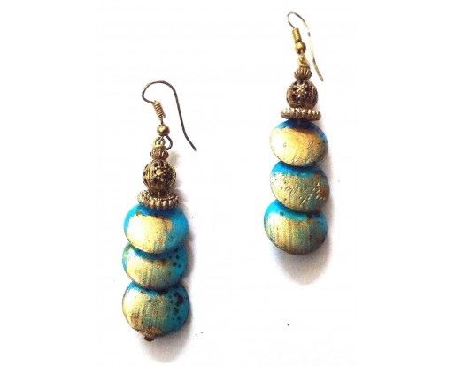 Handmade Painted Wooden Wood Earrings Jhumki Ethnic Chic Boho Drop Long EA304